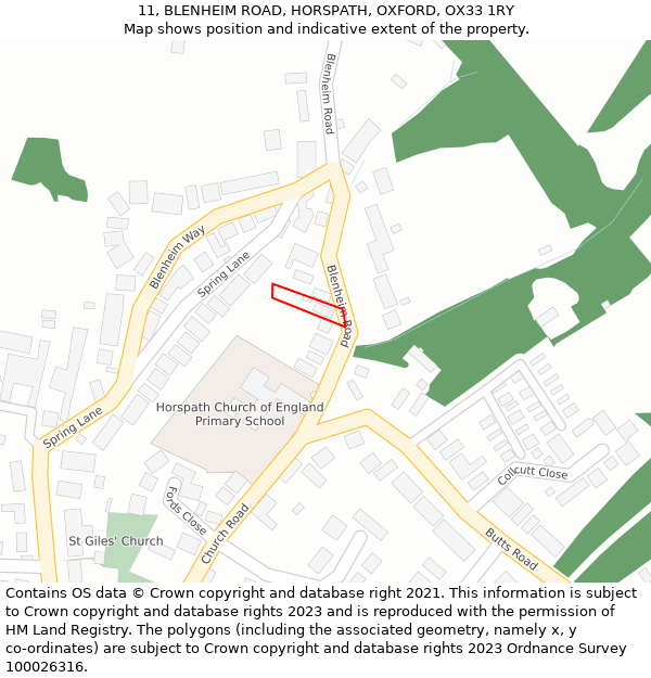 11, BLENHEIM ROAD, HORSPATH, OXFORD, OX33 1RY: Location map and indicative extent of plot