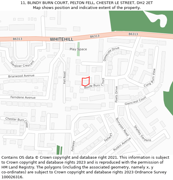 11, BLINDY BURN COURT, PELTON FELL, CHESTER LE STREET, DH2 2ET: Location map and indicative extent of plot