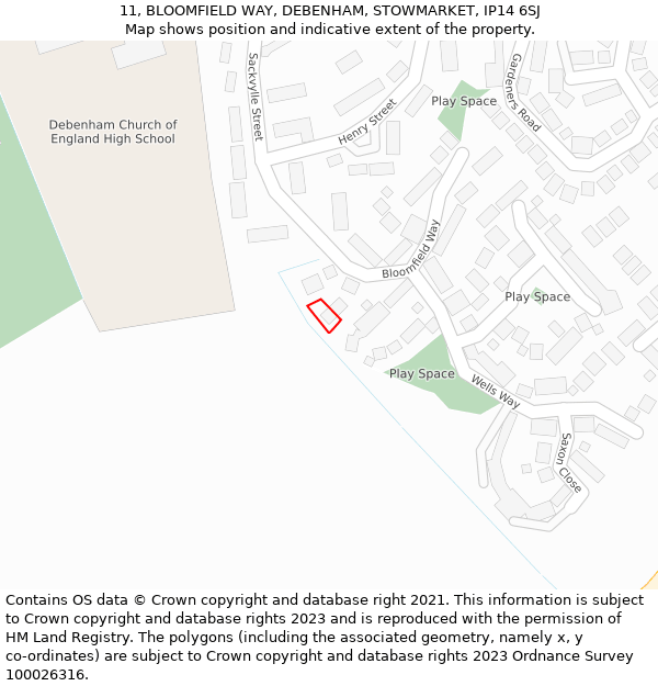 11, BLOOMFIELD WAY, DEBENHAM, STOWMARKET, IP14 6SJ: Location map and indicative extent of plot