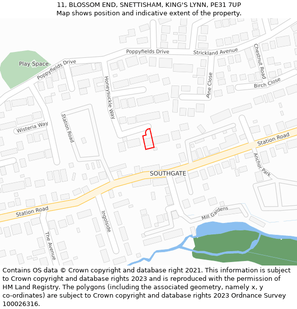 11, BLOSSOM END, SNETTISHAM, KING'S LYNN, PE31 7UP: Location map and indicative extent of plot