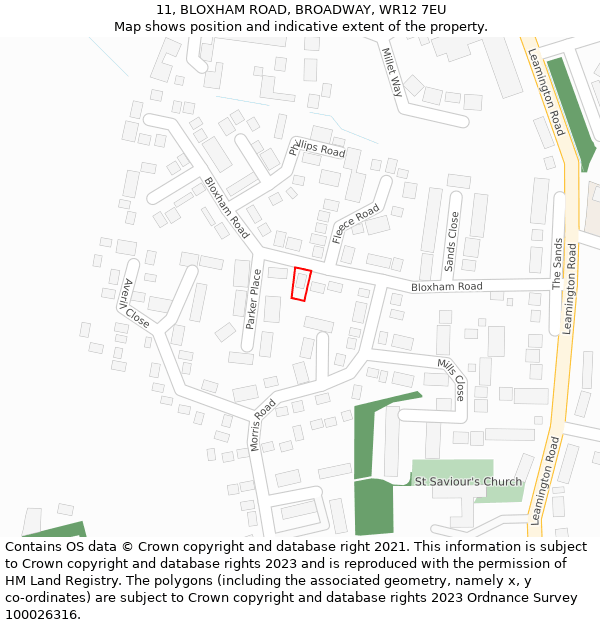 11, BLOXHAM ROAD, BROADWAY, WR12 7EU: Location map and indicative extent of plot