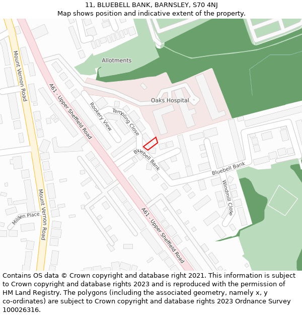 11, BLUEBELL BANK, BARNSLEY, S70 4NJ: Location map and indicative extent of plot