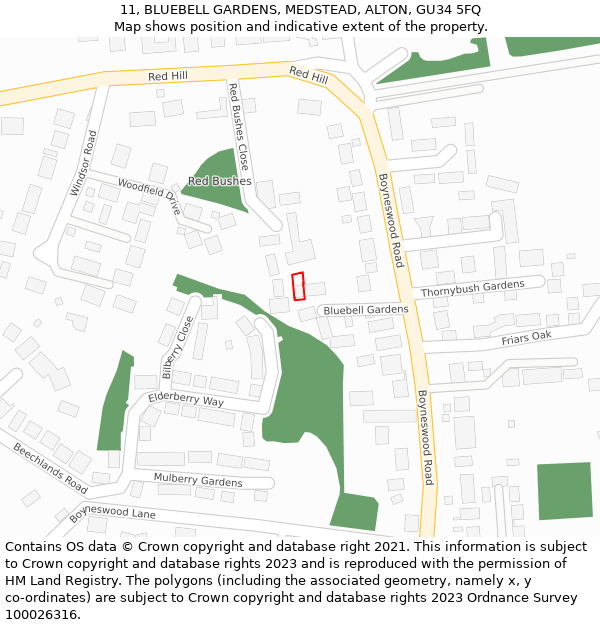 11, BLUEBELL GARDENS, MEDSTEAD, ALTON, GU34 5FQ: Location map and indicative extent of plot