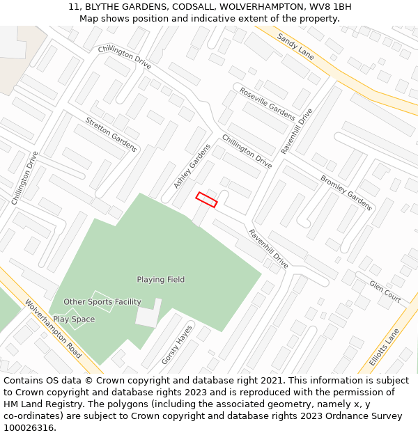 11, BLYTHE GARDENS, CODSALL, WOLVERHAMPTON, WV8 1BH: Location map and indicative extent of plot