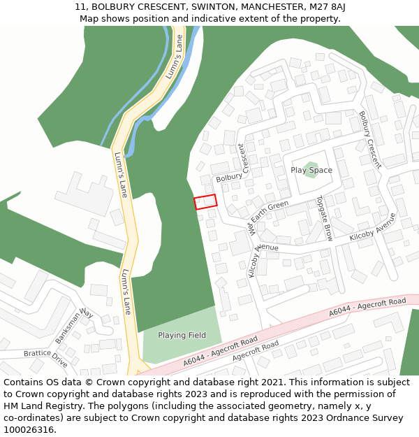 11, BOLBURY CRESCENT, SWINTON, MANCHESTER, M27 8AJ: Location map and indicative extent of plot