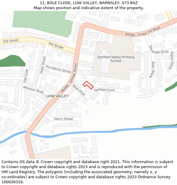 11, BOLE CLOSE, LOW VALLEY, BARNSLEY, S73 8AZ: Location map and indicative extent of plot