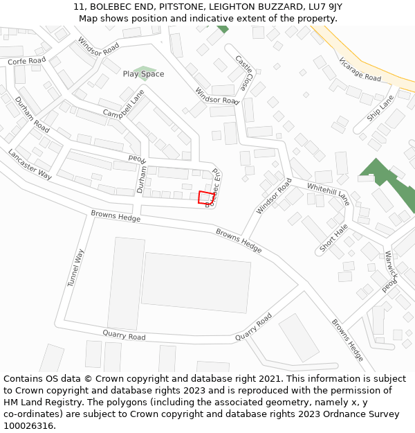 11, BOLEBEC END, PITSTONE, LEIGHTON BUZZARD, LU7 9JY: Location map and indicative extent of plot