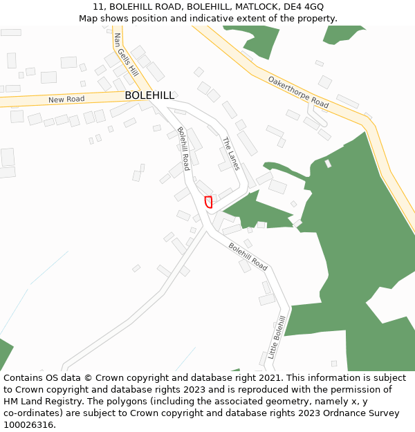 11, BOLEHILL ROAD, BOLEHILL, MATLOCK, DE4 4GQ: Location map and indicative extent of plot