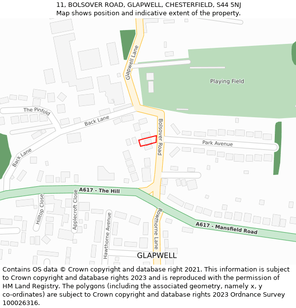 11, BOLSOVER ROAD, GLAPWELL, CHESTERFIELD, S44 5NJ: Location map and indicative extent of plot