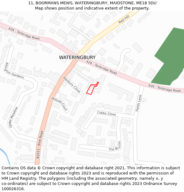11, BOORMANS MEWS, WATERINGBURY, MAIDSTONE, ME18 5DU: Location map and indicative extent of plot