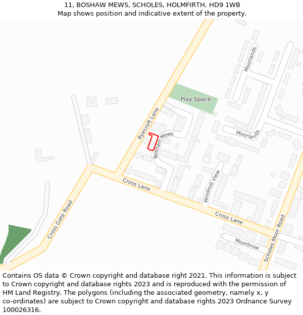 11, BOSHAW MEWS, SCHOLES, HOLMFIRTH, HD9 1WB: Location map and indicative extent of plot