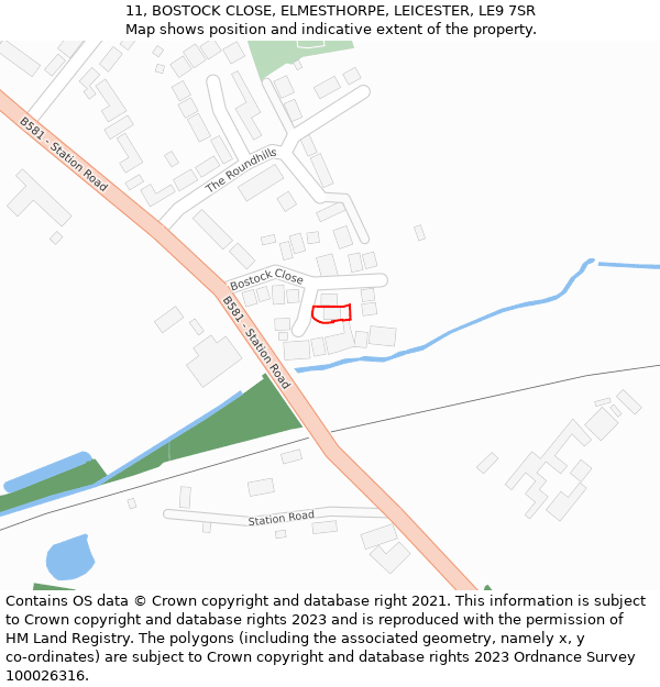 11, BOSTOCK CLOSE, ELMESTHORPE, LEICESTER, LE9 7SR: Location map and indicative extent of plot