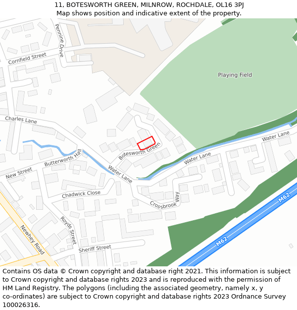 11, BOTESWORTH GREEN, MILNROW, ROCHDALE, OL16 3PJ: Location map and indicative extent of plot