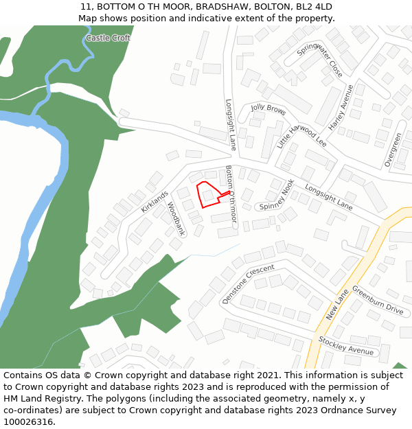 11, BOTTOM O TH MOOR, BRADSHAW, BOLTON, BL2 4LD: Location map and indicative extent of plot