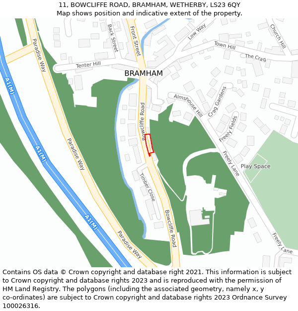 11, BOWCLIFFE ROAD, BRAMHAM, WETHERBY, LS23 6QY: Location map and indicative extent of plot