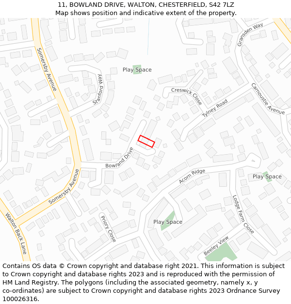 11, BOWLAND DRIVE, WALTON, CHESTERFIELD, S42 7LZ: Location map and indicative extent of plot