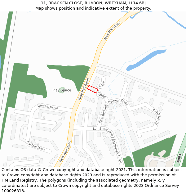 11, BRACKEN CLOSE, RUABON, WREXHAM, LL14 6BJ: Location map and indicative extent of plot