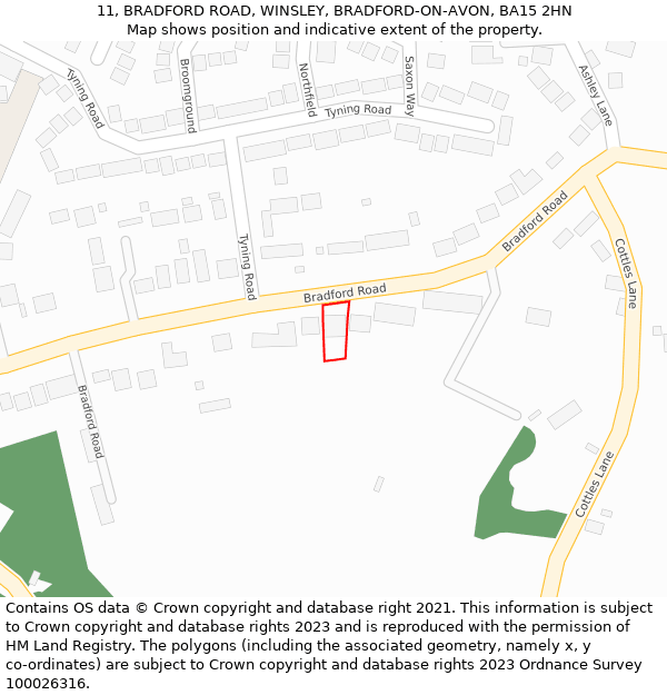 11, BRADFORD ROAD, WINSLEY, BRADFORD-ON-AVON, BA15 2HN: Location map and indicative extent of plot