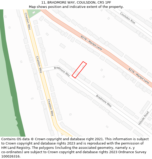 11, BRADMORE WAY, COULSDON, CR5 1PF: Location map and indicative extent of plot