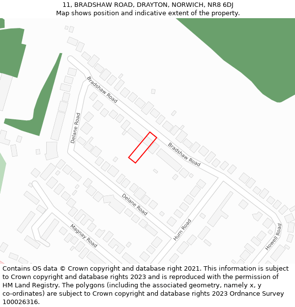 11, BRADSHAW ROAD, DRAYTON, NORWICH, NR8 6DJ: Location map and indicative extent of plot