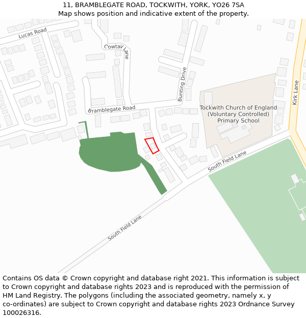 11, BRAMBLEGATE ROAD, TOCKWITH, YORK, YO26 7SA: Location map and indicative extent of plot