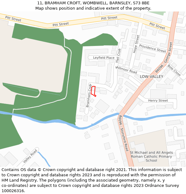 11, BRAMHAM CROFT, WOMBWELL, BARNSLEY, S73 8BE: Location map and indicative extent of plot