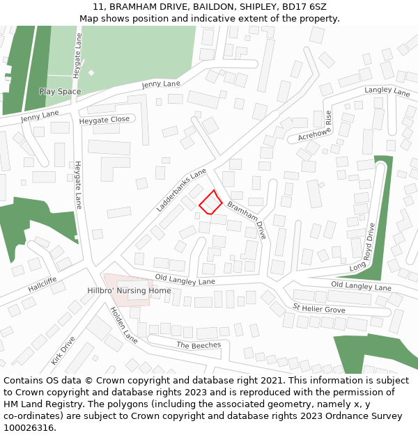 11, BRAMHAM DRIVE, BAILDON, SHIPLEY, BD17 6SZ: Location map and indicative extent of plot