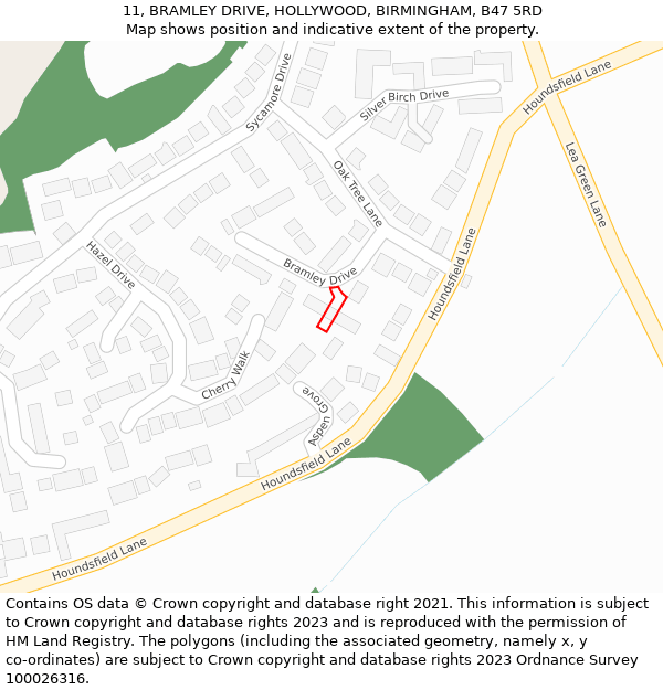 11, BRAMLEY DRIVE, HOLLYWOOD, BIRMINGHAM, B47 5RD: Location map and indicative extent of plot