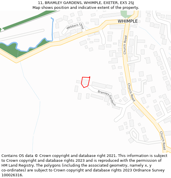 11, BRAMLEY GARDENS, WHIMPLE, EXETER, EX5 2SJ: Location map and indicative extent of plot