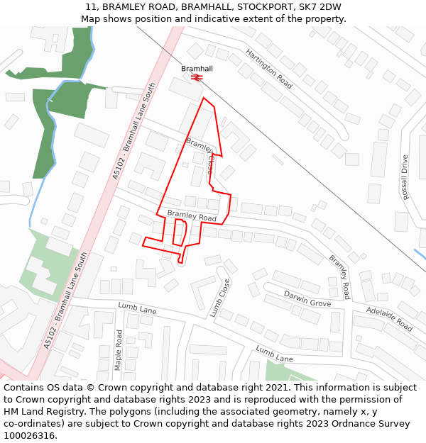 11, BRAMLEY ROAD, BRAMHALL, STOCKPORT, SK7 2DW: Location map and indicative extent of plot