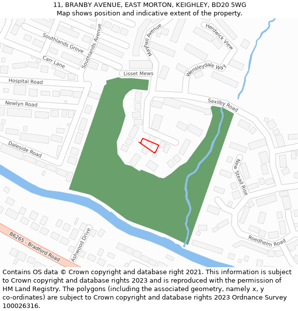 11, BRANBY AVENUE, EAST MORTON, KEIGHLEY, BD20 5WG: Location map and indicative extent of plot