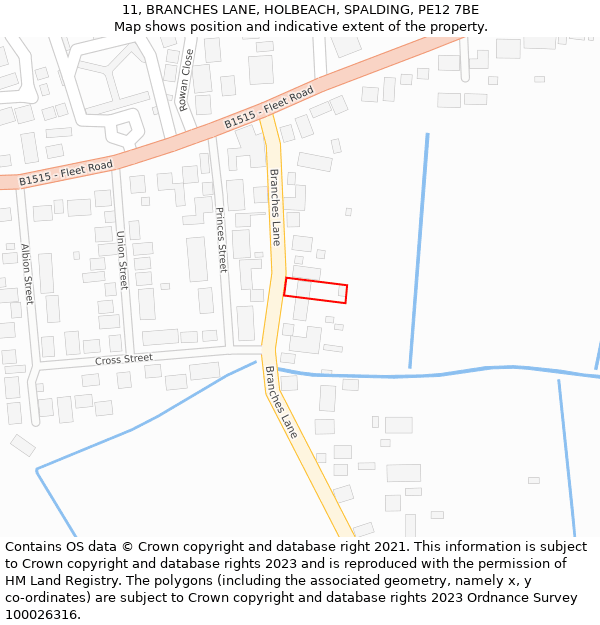 11, BRANCHES LANE, HOLBEACH, SPALDING, PE12 7BE: Location map and indicative extent of plot