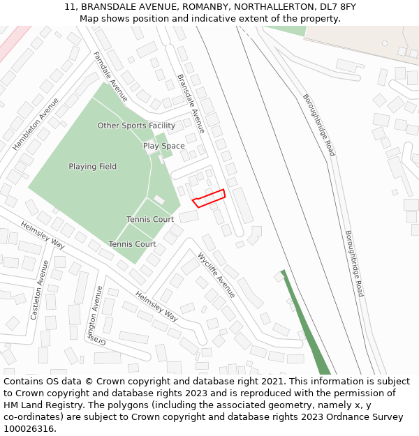 11, BRANSDALE AVENUE, ROMANBY, NORTHALLERTON, DL7 8FY: Location map and indicative extent of plot