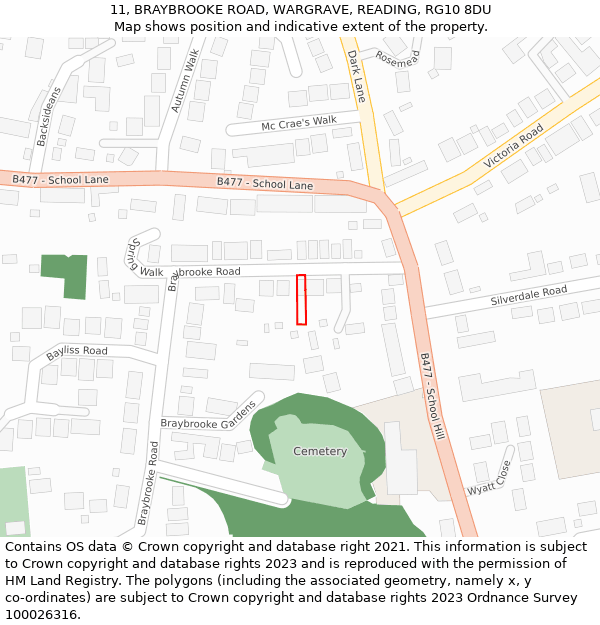 11, BRAYBROOKE ROAD, WARGRAVE, READING, RG10 8DU: Location map and indicative extent of plot