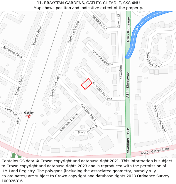 11, BRAYSTAN GARDENS, GATLEY, CHEADLE, SK8 4NU: Location map and indicative extent of plot