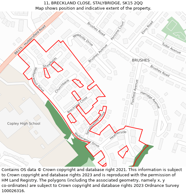 11, BRECKLAND CLOSE, STALYBRIDGE, SK15 2QQ: Location map and indicative extent of plot