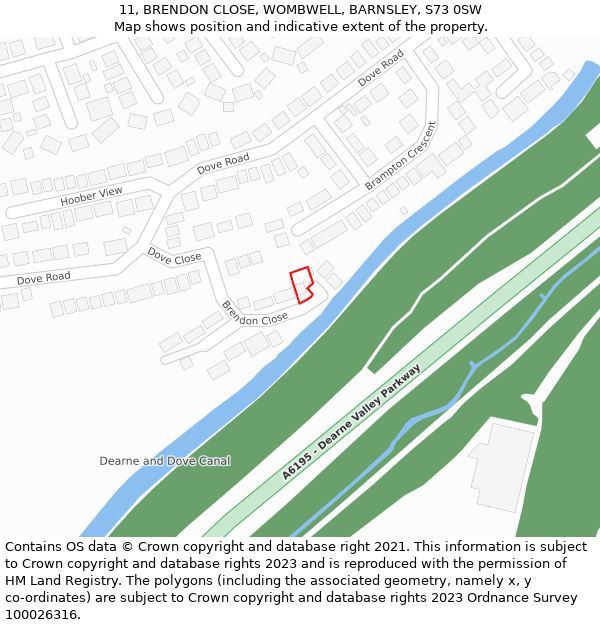 11, BRENDON CLOSE, WOMBWELL, BARNSLEY, S73 0SW: Location map and indicative extent of plot