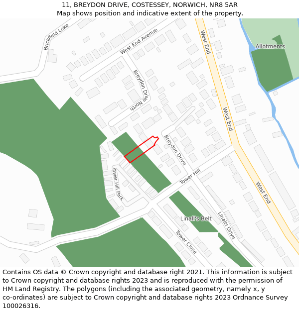 11, BREYDON DRIVE, COSTESSEY, NORWICH, NR8 5AR: Location map and indicative extent of plot