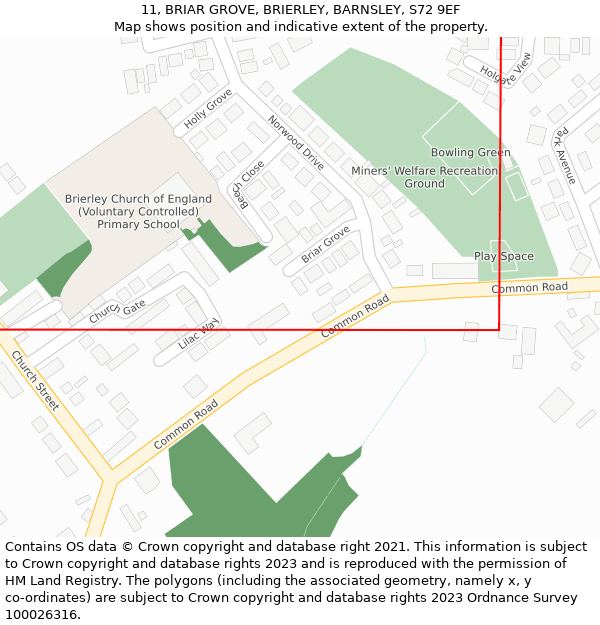 11, BRIAR GROVE, BRIERLEY, BARNSLEY, S72 9EF: Location map and indicative extent of plot