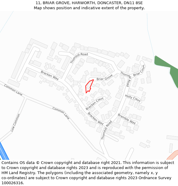 11, BRIAR GROVE, HARWORTH, DONCASTER, DN11 8SE: Location map and indicative extent of plot