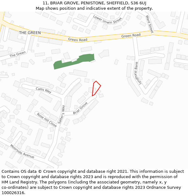 11, BRIAR GROVE, PENISTONE, SHEFFIELD, S36 6UJ: Location map and indicative extent of plot