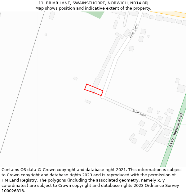 11, BRIAR LANE, SWAINSTHORPE, NORWICH, NR14 8PJ: Location map and indicative extent of plot