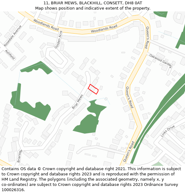 11, BRIAR MEWS, BLACKHILL, CONSETT, DH8 0AT: Location map and indicative extent of plot
