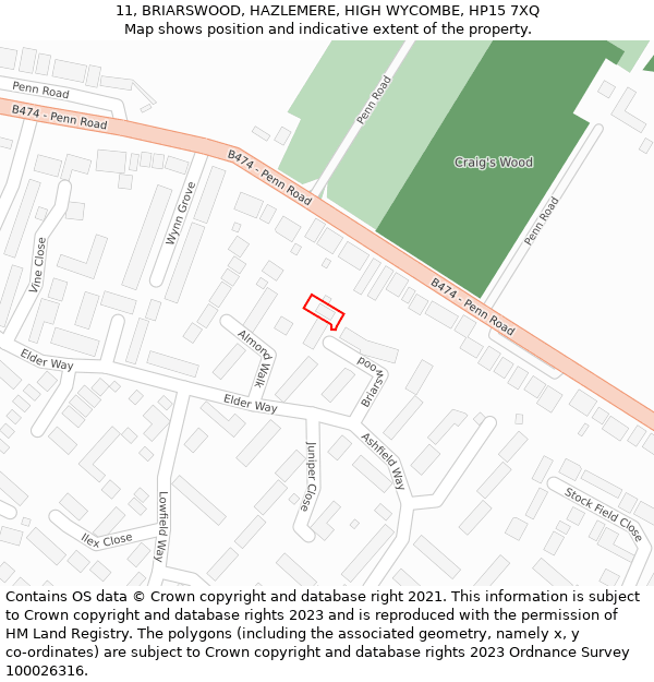 11, BRIARSWOOD, HAZLEMERE, HIGH WYCOMBE, HP15 7XQ: Location map and indicative extent of plot