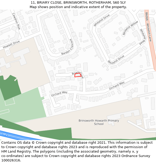 11, BRIARY CLOSE, BRINSWORTH, ROTHERHAM, S60 5LY: Location map and indicative extent of plot