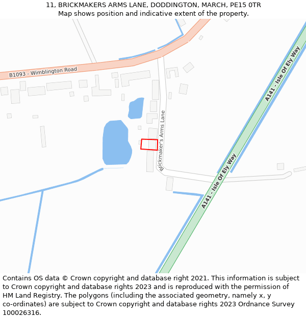 11, BRICKMAKERS ARMS LANE, DODDINGTON, MARCH, PE15 0TR: Location map and indicative extent of plot