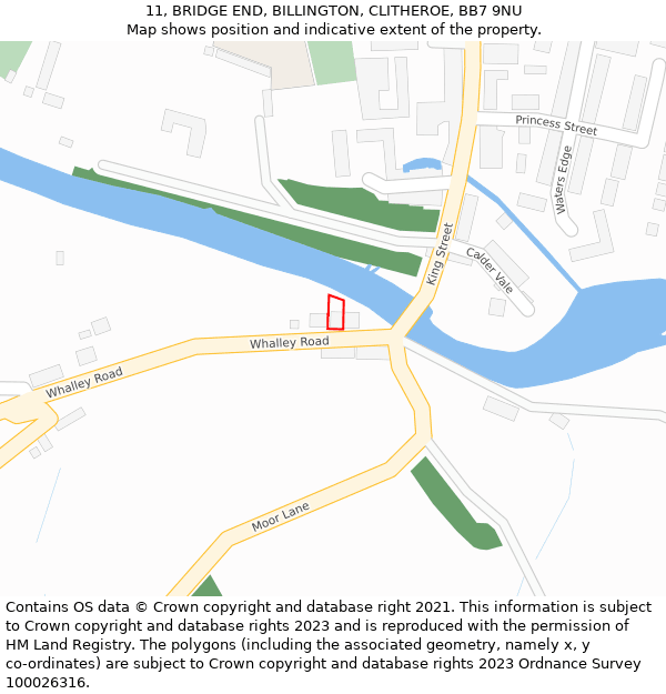 11, BRIDGE END, BILLINGTON, CLITHEROE, BB7 9NU: Location map and indicative extent of plot