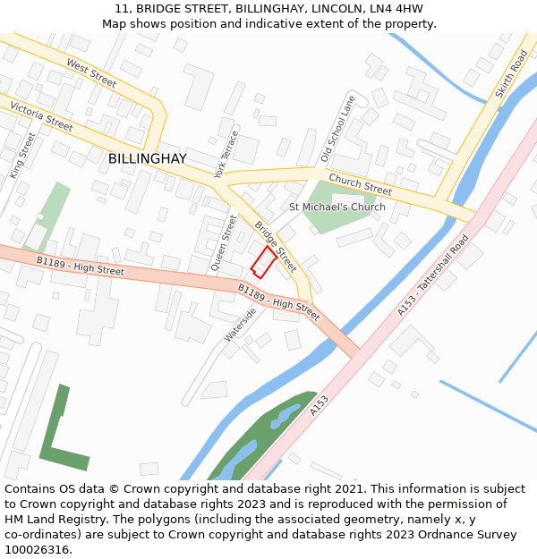 11, BRIDGE STREET, BILLINGHAY, LINCOLN, LN4 4HW: Location map and indicative extent of plot