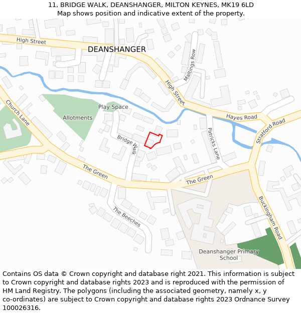 11, BRIDGE WALK, DEANSHANGER, MILTON KEYNES, MK19 6LD: Location map and indicative extent of plot