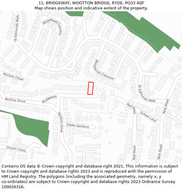 11, BRIDGEWAY, WOOTTON BRIDGE, RYDE, PO33 4QF: Location map and indicative extent of plot